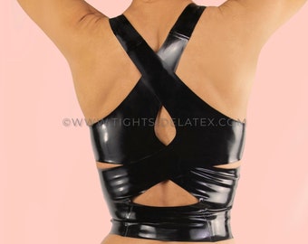 Latex Crop Top With Cross Detail Back