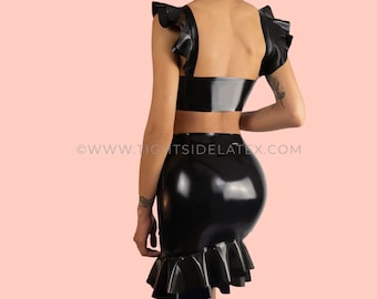 Latex Dress With Double Ruffle And Bow Detail