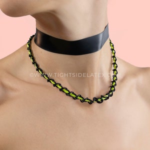 Latex Choker With Fluro Ribbon And Chains