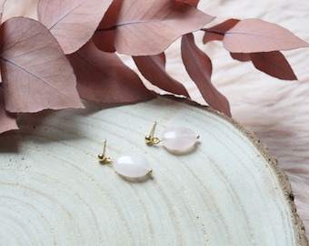 Earrings with rose quartz ovals. Handmade earrings, available as hoop earrings or stud earrings. With rose quartz pendant.