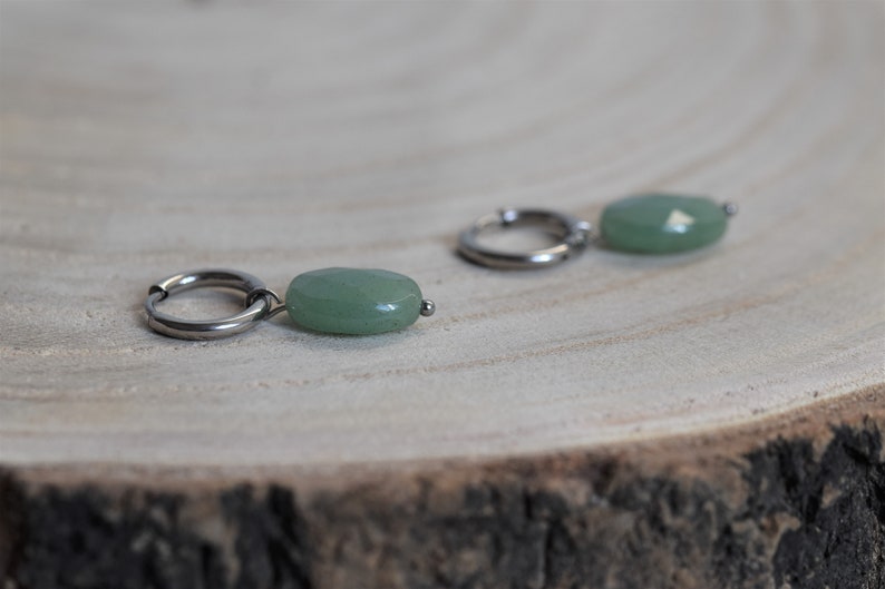 Aventurine earrings. Beautiful stainless steel earrings with aventurine. Also available in gold colour. Buttons or hoop earrings. image 2