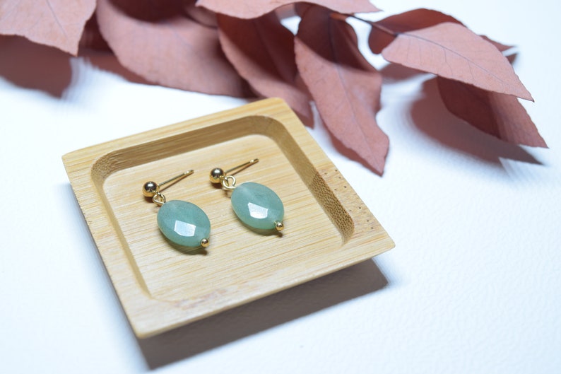 Aventurine earrings. Beautiful stainless steel earrings with aventurine. Also available in gold colour. Buttons or hoop earrings. image 1