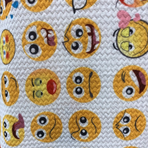 Stretch emojis print 58/60”wide stretch polyester white background good for clothing making masks making craft making active wear legging