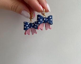 Fourth Of July Earrings / Fourth of July polymer Clay earrings/ Bow Earrings