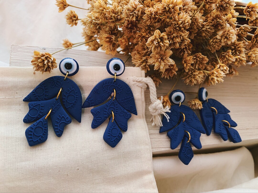 Evil Eye Clay Earrings Resin Stud Details Etsy
