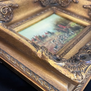 Vintage,Set-of-2, Framed Print, Pair, Gilt, Frame, Fox Hunt & Farm Sheep, Deep, Decorative, Gilded Frames