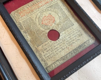 RARE, c.1777, Authentic, Revolutionary, Colonial, American, Currency, Money, 12-Shilling, One Dollar, Professional Frame, Philadelphia Print