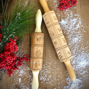 Vintage, Handmade, Springerle Mold, Embossed, Rolling Pin; Patterned, Engraved, Baking Utensil; Folk design, Gingerbread