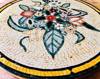 MASSIVE, Vintage, Hand-Tiled, Amazing, Detailed, Mosaic,  Lazy Susan, One-of-a-Kind, 24&quot; Round, Mediterranean Style, Home Entertaining,