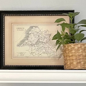 ZELDZAAM, ca. 1840, Ierland, KAART, County Limerick & Clare, Heirloom Quality, professioneel ingelijst, van General Chester "Chet" deGavre Estate