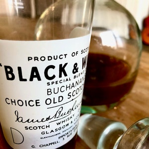 Vintage Black & White Label Buchanan&#39;s Choice Old Scotch Whisky Drinking, Sipping Glass; Glasgow-London Distilled