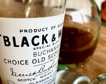 Vintage Black & White Label Buchanan's Choice Old Scotch Whisky Drinking, Sipping Glass; Glasgow-London Distilled