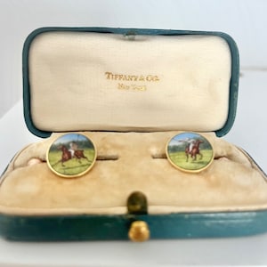 Vintage, Real Gold, 18K, Polo Riders, Equestrian, Cufflinks, 5.8g, 18K gold enamel and 9K gold bars, Tiffany & co Box, Unsure Provenance?