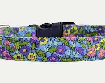 Liberty Piccadilly Poppy Dog Collar in Pinks, Lilacs and Lemon,  Available in 6 Sizes, Adjustable,  Dog Gift, Puppies