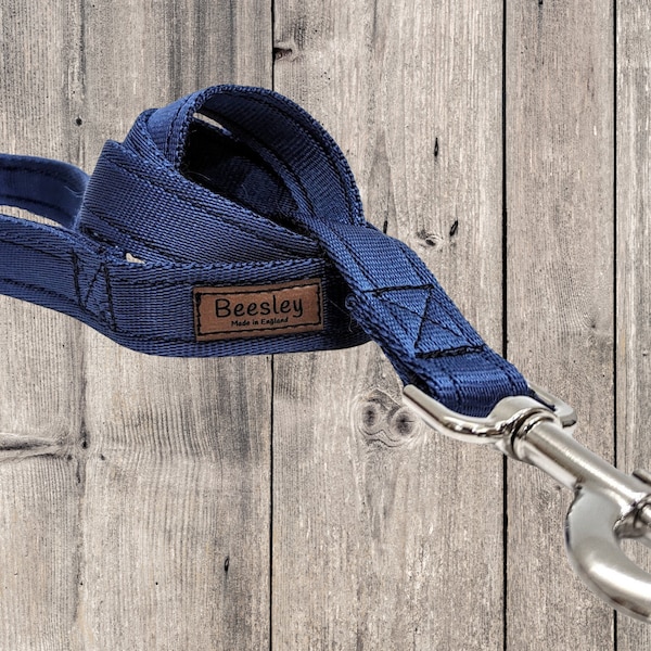 Navy Blue Cushion Webbing Dog Lead  with Padded Handle Available | Matching Collar Available