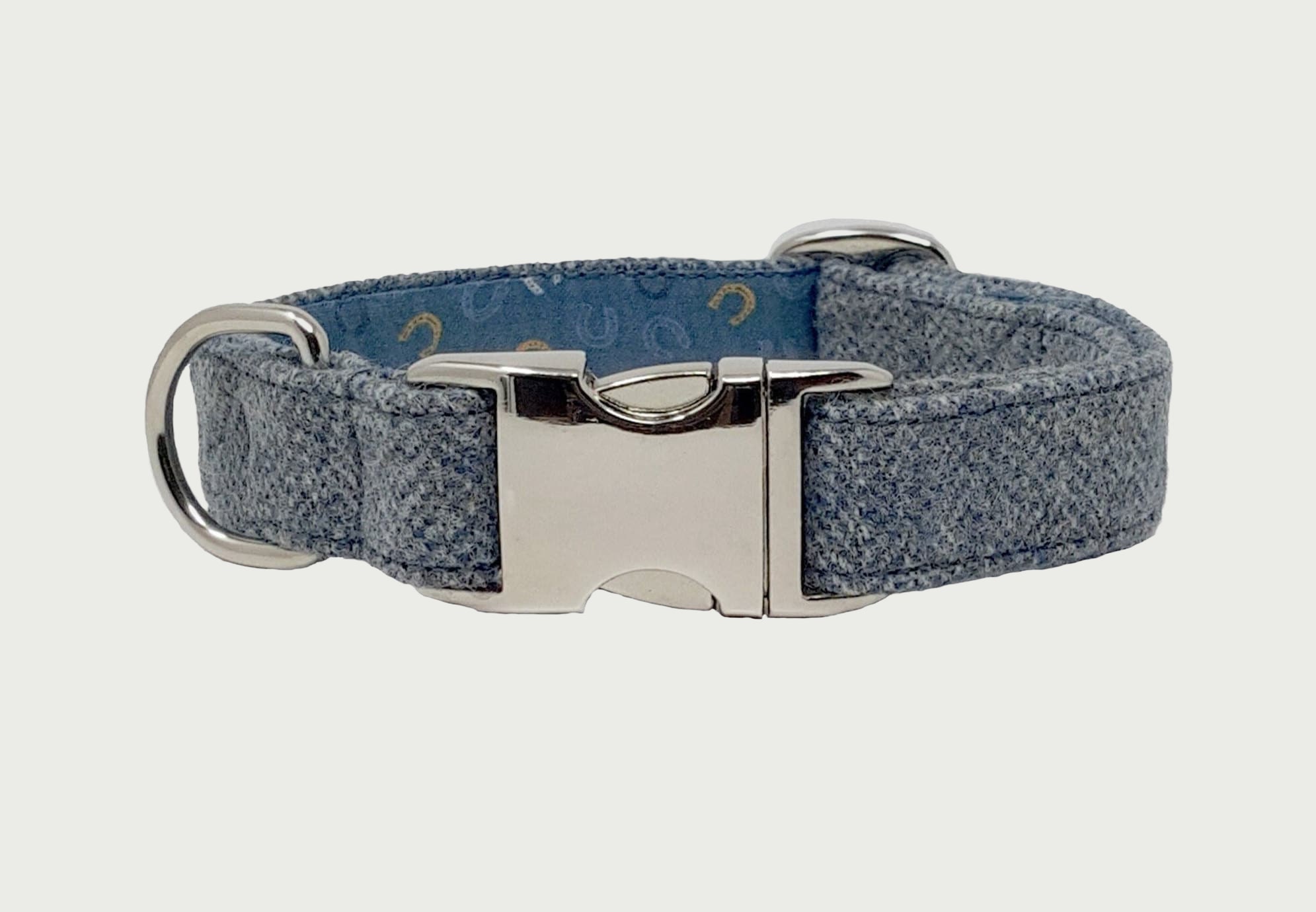 Blue Grey Herringbone Tweed Dog Collar Silver Alu max Metal Buckle Handmade British Tweed Etsy