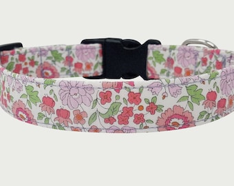Liberty D'Anjo Pink Dog Collar |  Floral Dog Collar | Delicate shades of  Pinks and Green Dog Collar | Adjustable Dog Collar | Strong Buckle