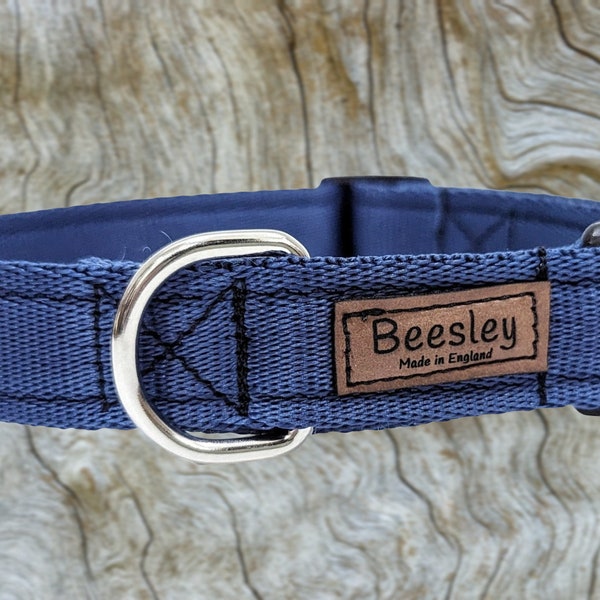 Navy Blue Cushion Webbing Adjustable Dog Collar, Heavy Duty Quick Release Buckle, Matching Lead Available