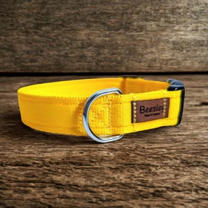 Yellow Cushion Webbing Adjustable Dog Collar, Heavy Duty Quick Release Buckle, 5 Sizes,  Matching Lead can be purchased separately
