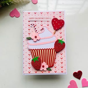 Carte Saint Valentin, carte amie, carte de gâteau de la Saint-Valentin, carte meilleurs amis, rose, fraises, Saint-Valentin, petite amie