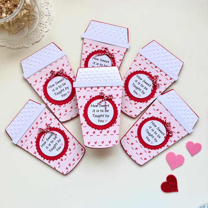 Cadeaukaarthouder Valentijn koffiekopje leraar: gepersonaliseerd valentijnscadeau, handgemaakt afbeelding 9