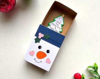 Christmas Card in Snowman Matchbox –Mini Holiday Greeting, Stocking Stuffer Gift