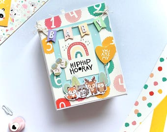 Handmade Baby Memory Scrapbook:Milestone Journal  Woodland Animals & Rainbow Accents
