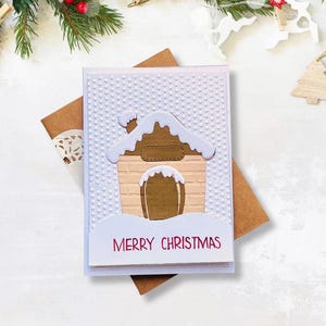 Gingerbread House Card ,Merry Christmas Greeting Card ,Embossed Xmas Cards, Holiday Stationary Card with Envelope
