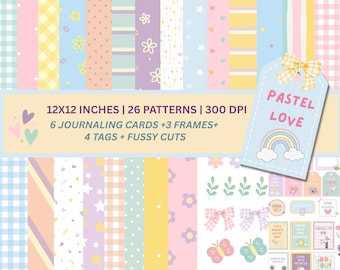 Pastel Love Digital Paper Pack: Spring Gingham, Florals, Stripes(Digital Download)