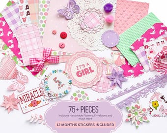 Baby Girl Junk Journal Kit: Scrapbooking Embellishment, Craft Ephemera