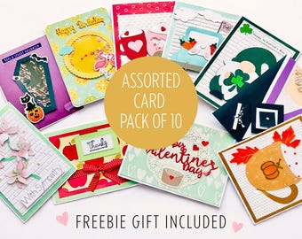 Greeting Card Grab Bag: 10 Assorted Handmade Occasion Cards Bundle