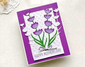 Mother's Day Floral Card: Embossed Lavender Flowers Greeting for Mum Special Gift