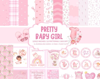 Baby Girl Digital Papers: Pastel Pink Scrapbooking Kit Instant  Download