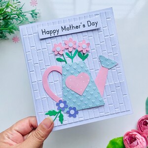 Carte spéciale fête des mères, carte florale pour maman avec fleurs, carte de voeux pour maman, carte florale fête des mères, carte arrosoir