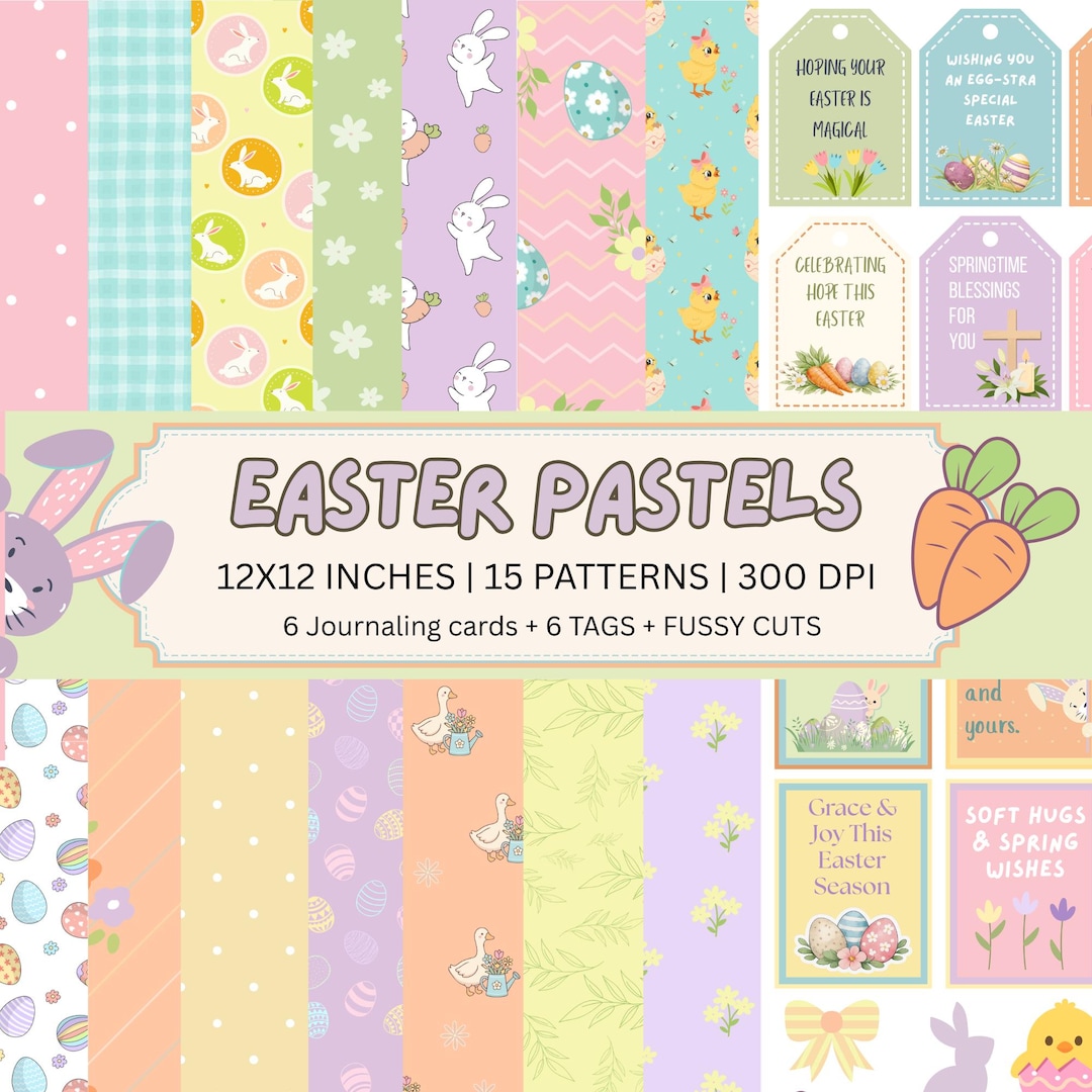Easter Pastel Digital Paper Pack: Spring Gingham, Bunny & Chick ...