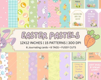 Easter Pastel Digital Paper Pack: Spring Gingham, Bunny & Chick Patterns