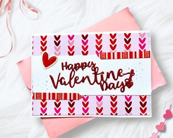 Cute Valentine's Day Card , Handmade Love Card for Girlfriend/boyfriend, Happy Valentine's Day Card for her,Blank Cards , Pink Hearts Card