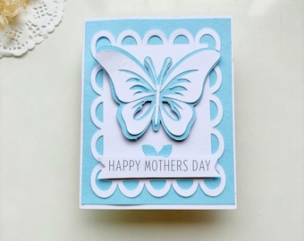 Handmade Butterfly Mothers Day Card: Minimalist Mom Blue Greeting Cards
