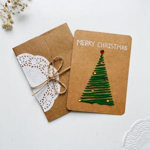 Hand gestickte Karte Weihnachtsbaum Grußkarten für Familie beste Freunde Weihnachten 2024 mit Umschlag