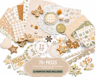 Gender Neutral Baby Junk Journal Kit:Scrapbooking Embellishment, Craft Ephemera