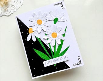 Handmade Daisy Mother's Day Card : Elegant Floral Cards for Mom, Mum Birthday Gift Personalised