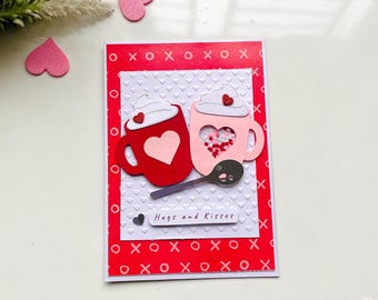 Handmade Coffee Cup Valentine Card: Hugs and Kisses Anniversary Greetings