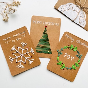 Ensemble de cartes de Noël brodées à la main, cartes-cadeaux de Noël avec enveloppe, carte de voeux joyeux Noël pour maman, carte de Noël pour professeur