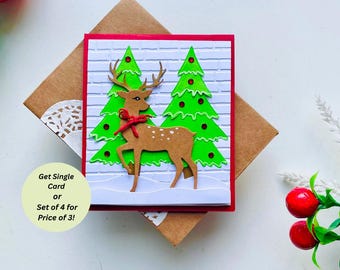 Portatarjetas de regalo con diseño de ciervo navideño: Tarjetas navideñas hechas a mano con relieve.