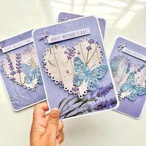 Muttertagskarte, handgemachte Grußkarte, Lavendelblume, Mama Geburtstagskarte, Mütter, Geschenk für sie, Schmetterlingskartenwünsche für Oma