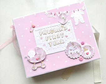 Baby Girl Scrapbook Album: Handmade Pastel Pink & White Memory Book