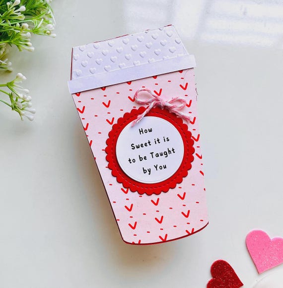 Teacher Valentine Coffee Cup Gift Card Holder: Personalized Valentines Gift Handmade