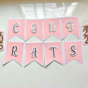 Pink Graduation Banner 2025: Silver Congrats Party Decor