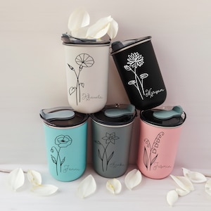 Mini gobelet personnalisé, Mug de voyage personnalisé, gobelet fleur de naissance, gobelets à eau en acier inoxydable, gobelet isotherme, gobelet de demoiselle d&#39;honneur