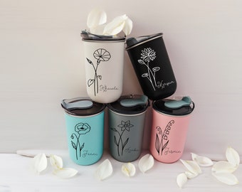 Mini Tumbler personalizzato, tazza da viaggio personalizzata, Tumbler con fiori di nascita, tazze per l'acqua in acciaio inossidabile, Tumbler isolato, Tumbler per damigella d'onore